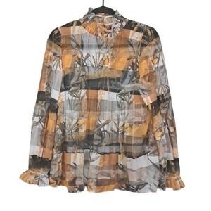 Bloomingdales CQ by CQ Sheer Blouse Top Floral Black Yellow Coquette Romantic Sm